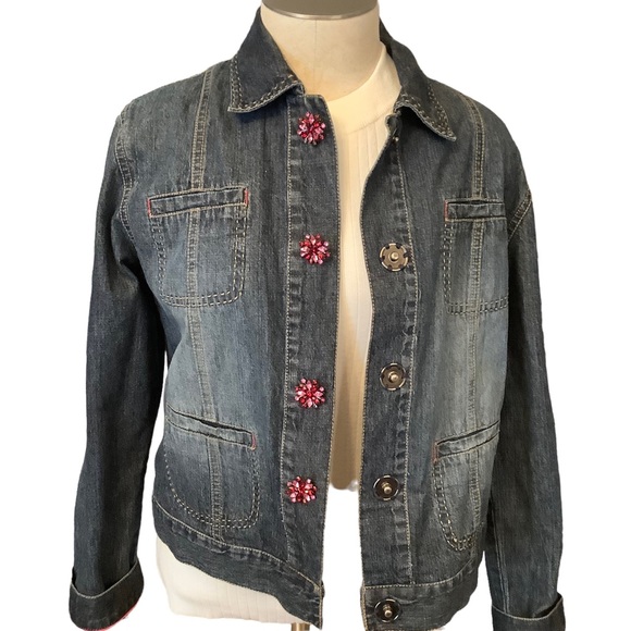 Chico's Lightweight Pre-washed Denim
Pink Rhinestone Button Snap Jacket Chico 0 - Picture 3 of 14